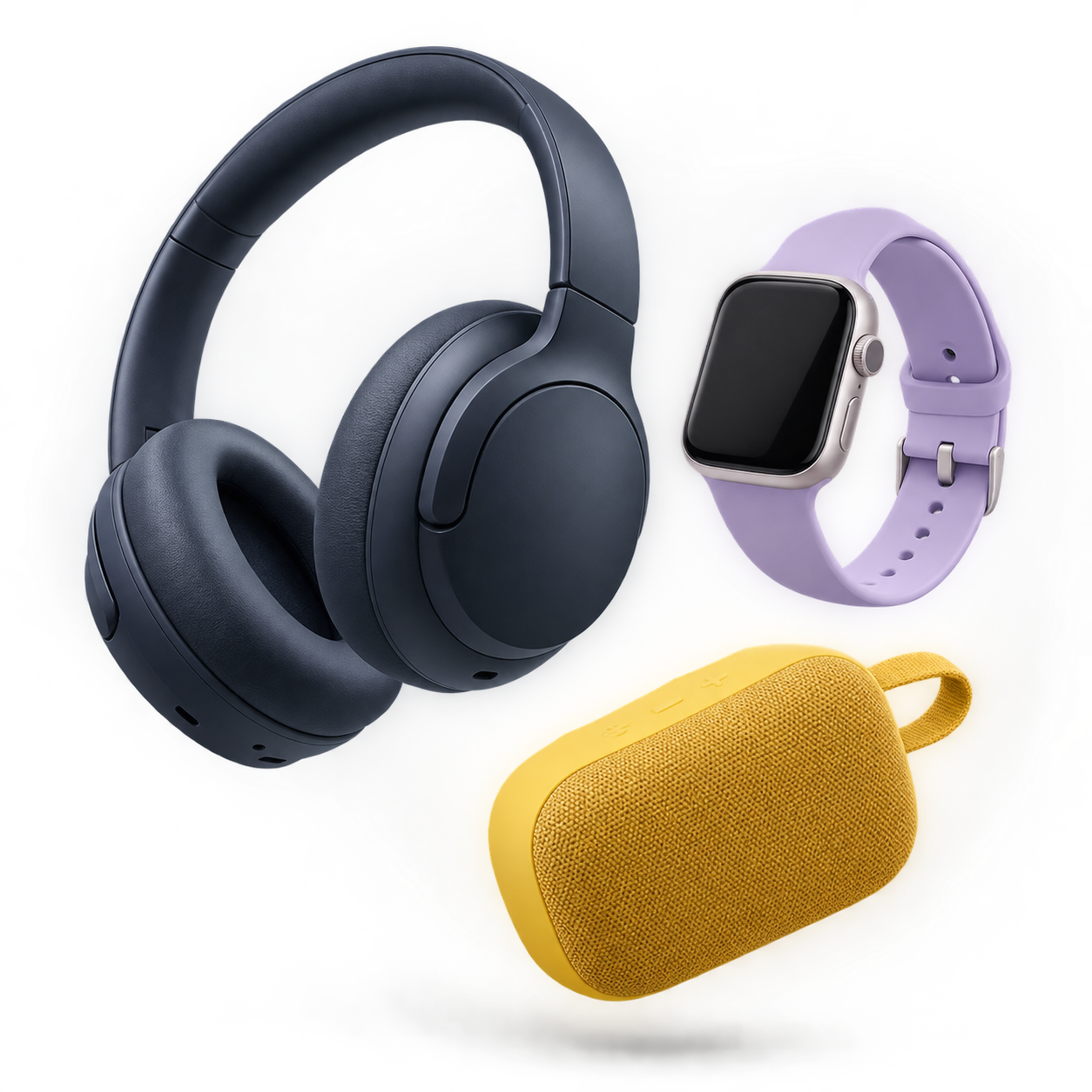 Headphones, smartwatch and speaker arrangement