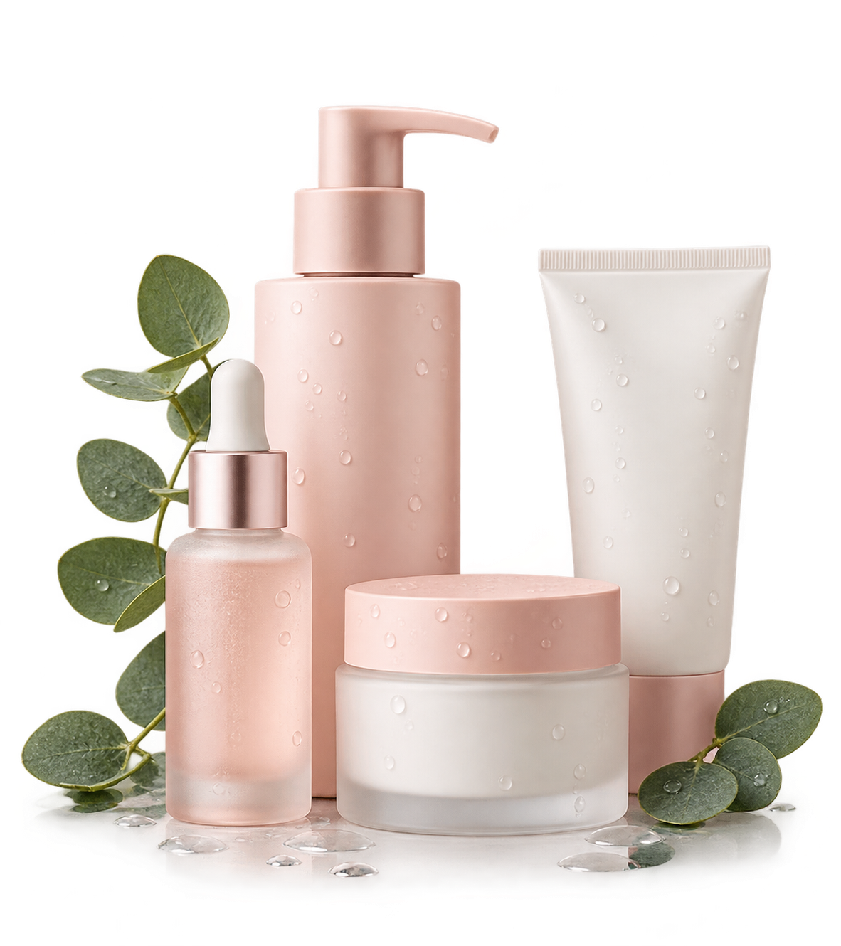 Skincare bottles and serums